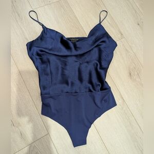 NWT House of Harlow 1960 Midnight Blue Satin Bodysuit